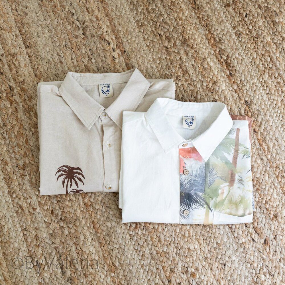 2 Hardaddy 100% Cotton Button Up M Long Sleeve Shirts Palm Tree Tropical Resort - Picture 2 of 16